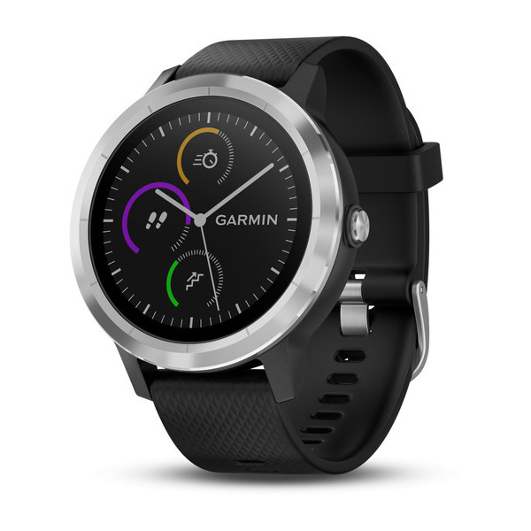 GARMIN vivoactive 3, schwarzes Silikonarmband, Edelstahl