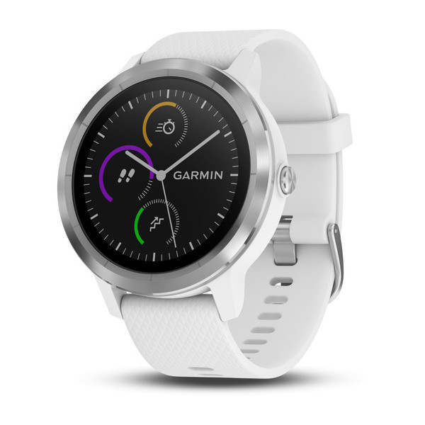 GARMIN vivoactive 3, weißes Silikonarmband, Edelstahl