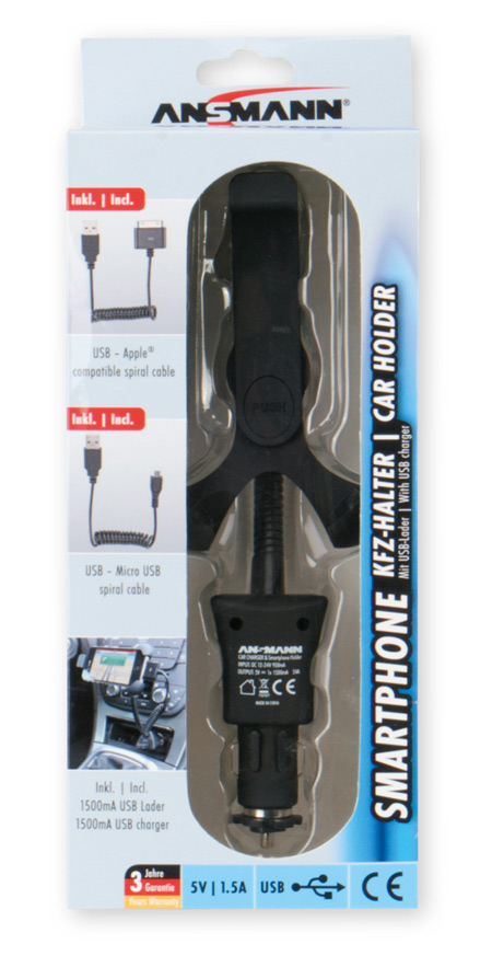 ANSMANN Smartphone KFZ-Halter mit USB-Lader ANSMANN Smartphone KFZ-Halter mit USB-Lader