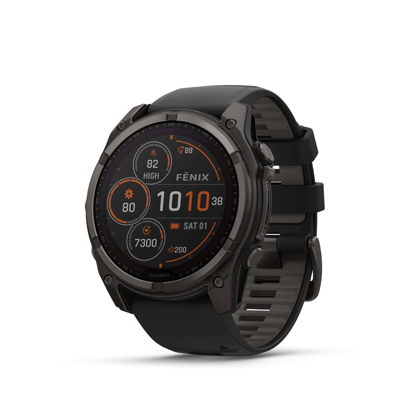 GARMIN fenix 8, 51 mm, SOLAR Sapphire, Graphit/Carbongrau Titan DLC mit QuickFit-Silikon-Armband 26 mm Schwarz/Kieselgrau GARMIN fenix 8, 51 mm, SOLAR Sapphire, Graphit/Carbongrau Titan DLC mit QuickFit-Silikon-Armband 26 mm Schwarz/Kieselgrau