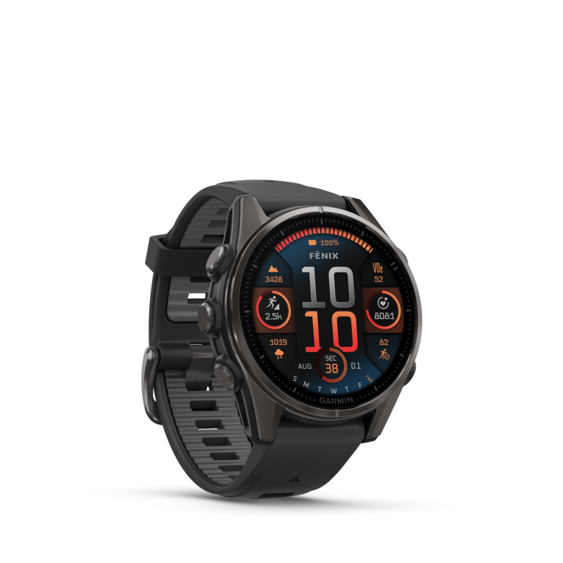 GARMIN fenix 8, 43 mm, AMOLED Sapphire, Schwarz/Carbongrau Titan mit QuickFit-Silikon-Armband 20 mm GARMIN fenix 8, 43 mm, AMOLED Sapphire, Schwarz/Carbongrau Titan mit QuickFit-Silikon-Armband 20 mm