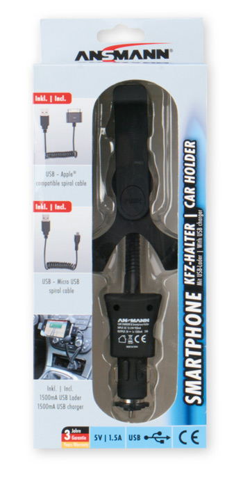 ANSMANN Smartphone KFZ-Halter mit USB-Lader