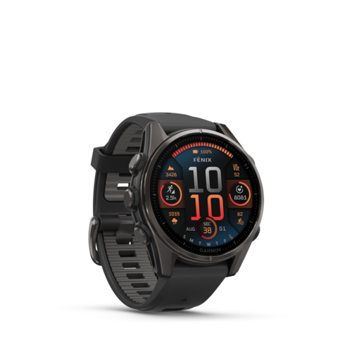 GARMIN fenix 8, 43 mm, AMOLED Sapphire, Schwarz/Carbongrau Titan mit QuickFit-Silikon-Armband 20 mm